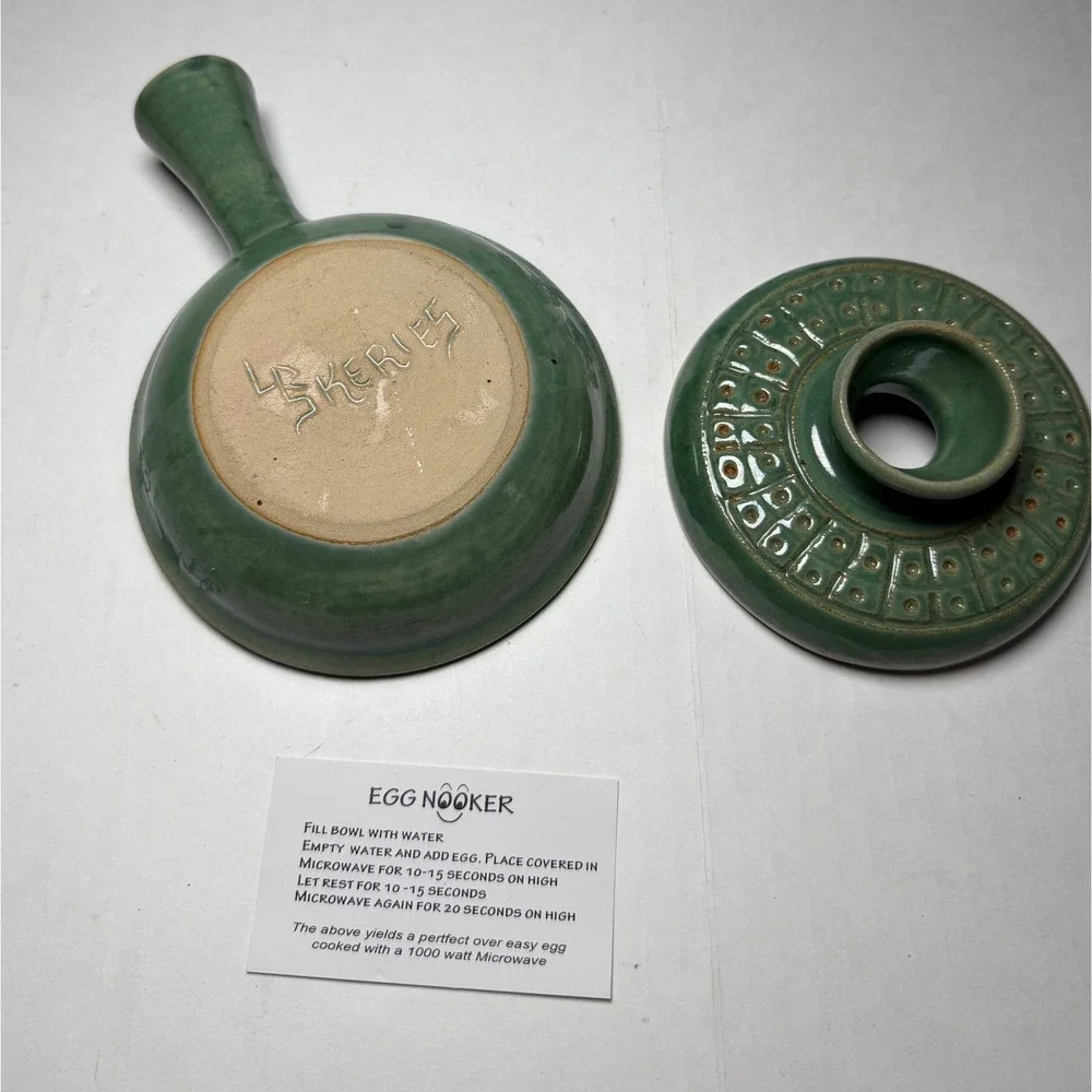LB Skeries Egg Nooker Handmade Ceramic Microwave Egg Cooker Green Studio Pottery